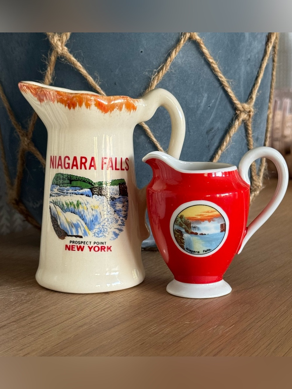 Vintage Niagara Falls Miniature Ceramic Pitcher / Creamer Pair